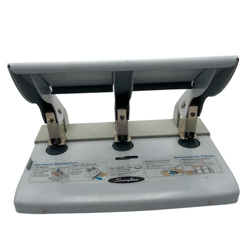 Swingline 75 Sheet Heavy Duty 3 Hole Punch Adjustable 9/32 Gray Office TESTED